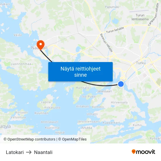 Latokari to Naantali map