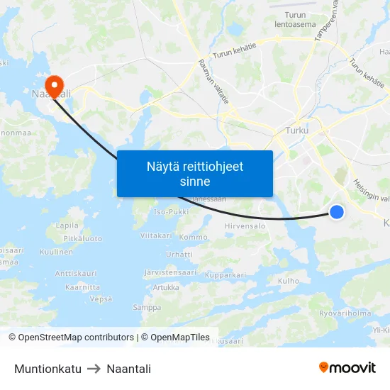 Muntionkatu to Naantali map