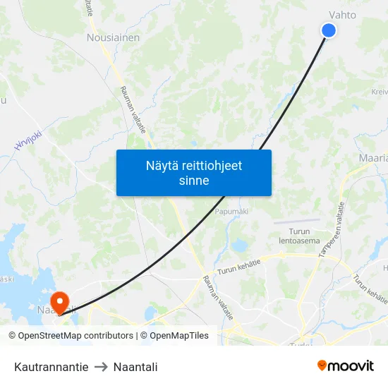 Kautrannantie to Naantali map