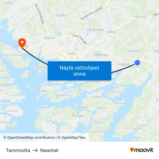 Tammisilta to Naantali map