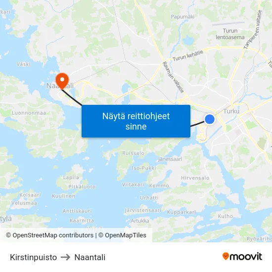 Kirstinpuisto to Naantali map