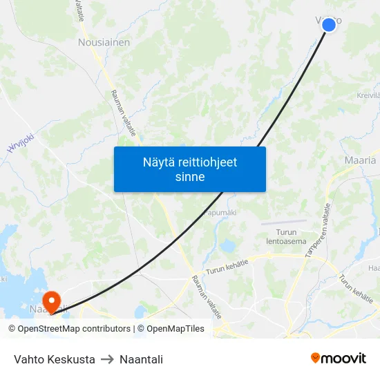 Vahto Keskusta to Naantali map