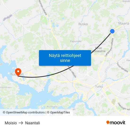 Moisio to Naantali map