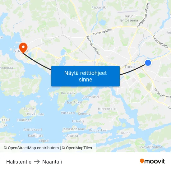 Halistentie to Naantali map