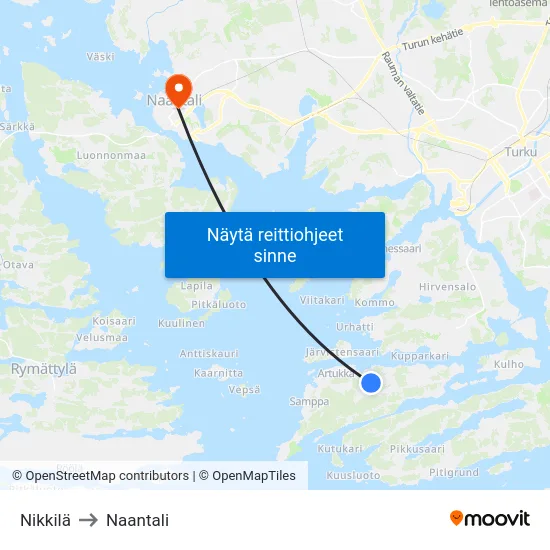 Nikkilä to Naantali map