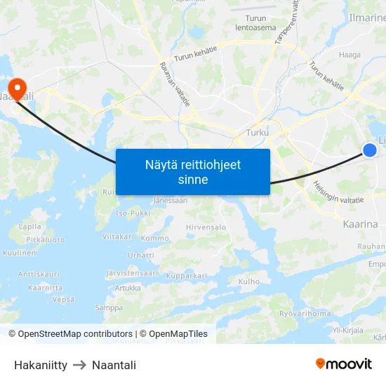 Hakaniitty to Naantali map