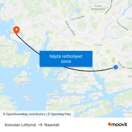 Koivulan Liittymä to Naantali map