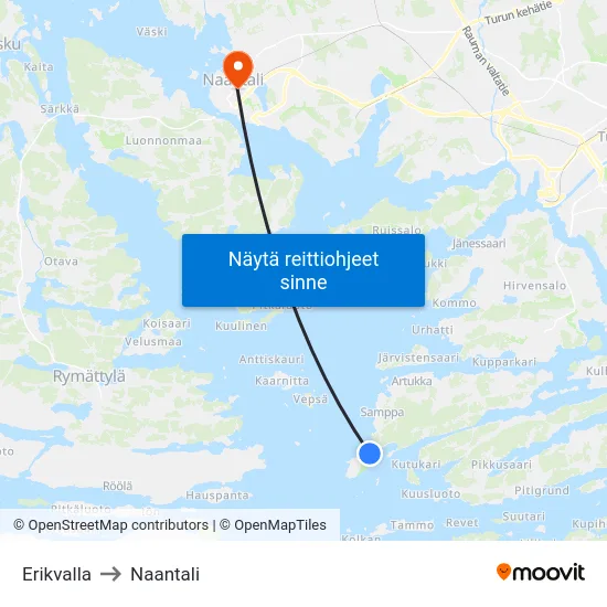 Erikvalla to Naantali map