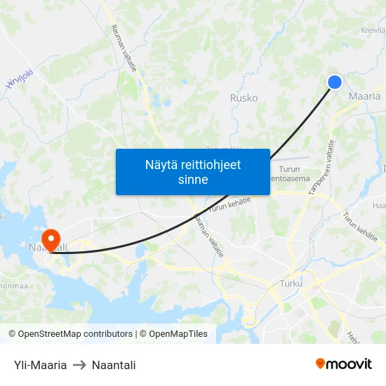 Yli-Maaria to Naantali map