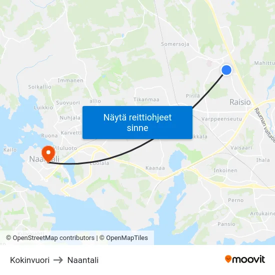 Kokinvuori to Naantali map