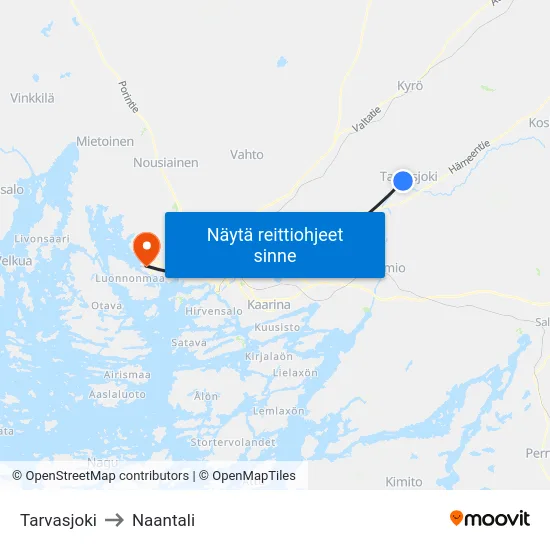 Tarvasjoki to Naantali map