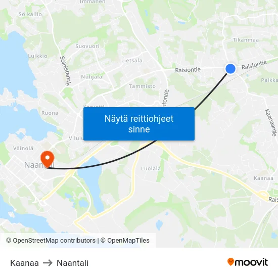 Kaanaa to Naantali map