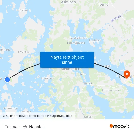 Teersalo to Naantali map