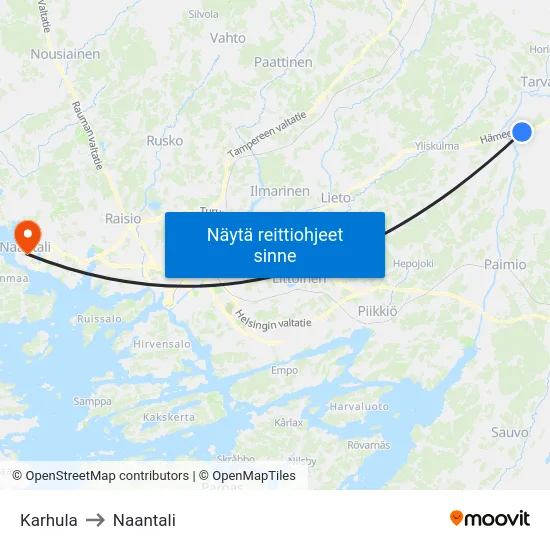 Karhula to Naantali map