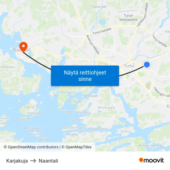 Karjakuja to Naantali map