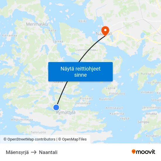 Mäensyrjä to Naantali map