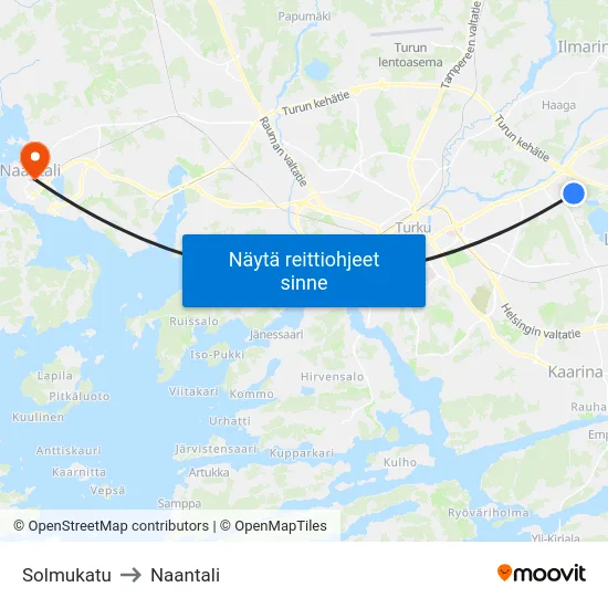 Solmukatu to Naantali map