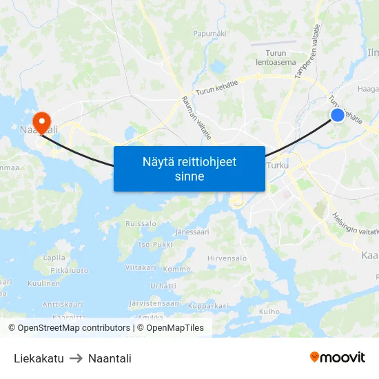 Liekakatu to Naantali map