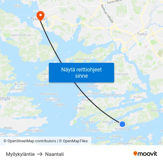 Myllykyläntie to Naantali map