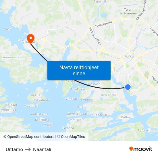 Uittamo to Naantali map