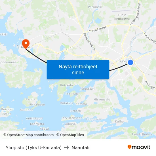 Yliopisto (Tyks U-Sairaala) to Naantali map