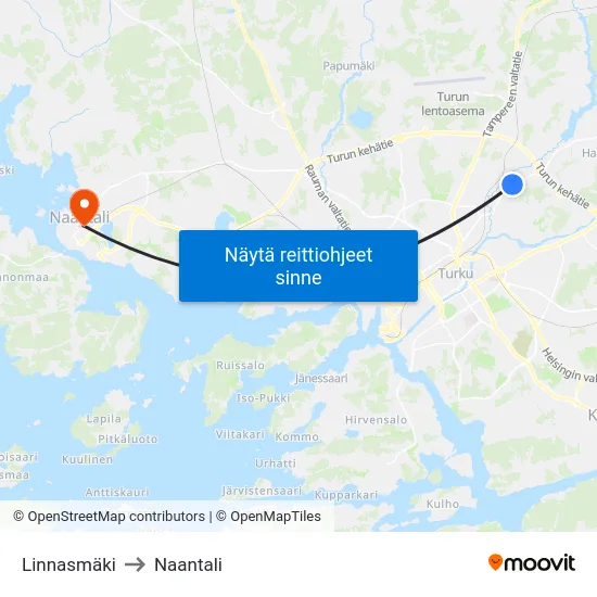 Linnasmäki to Naantali map