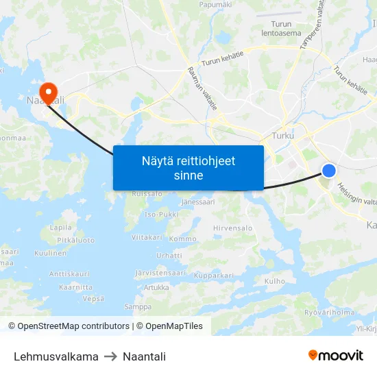 Lehmusvalkama to Naantali map
