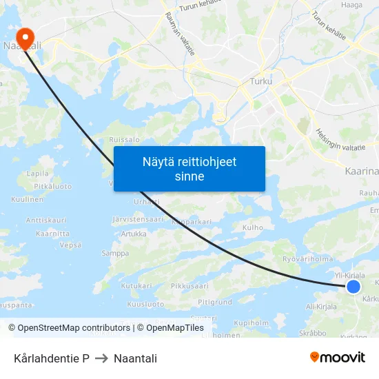 Kårlahdentie P to Naantali map