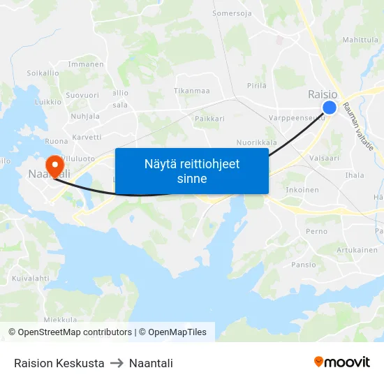 Raision Keskusta to Naantali map