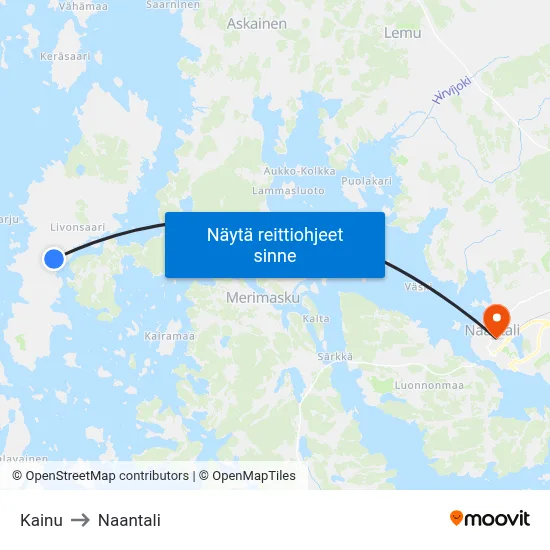 Kainu to Naantali map