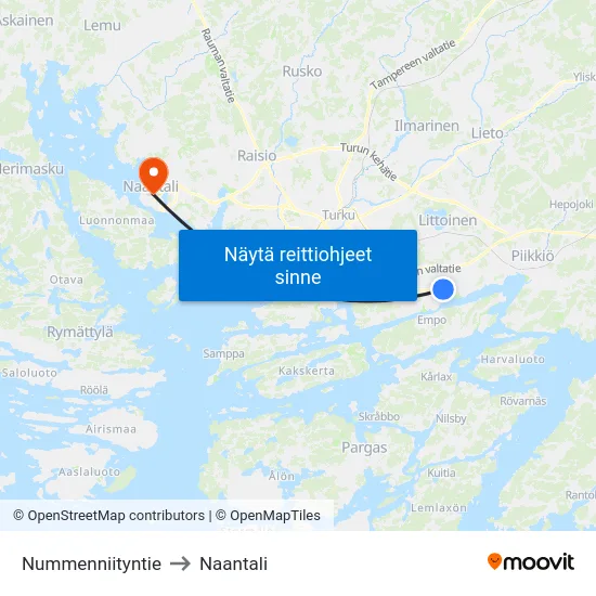 Nummenniityntie to Naantali map