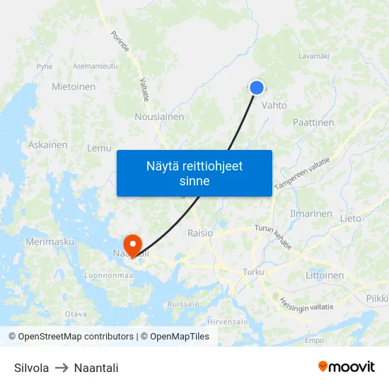 Silvola to Naantali map