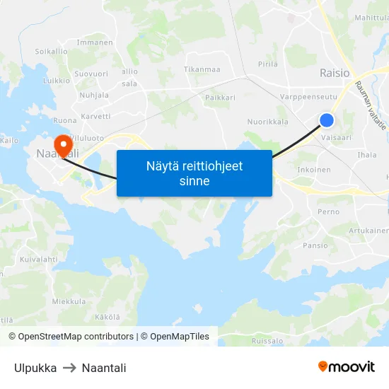 Ulpukka to Naantali map