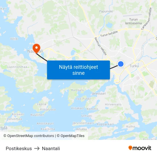 Postikeskus to Naantali map