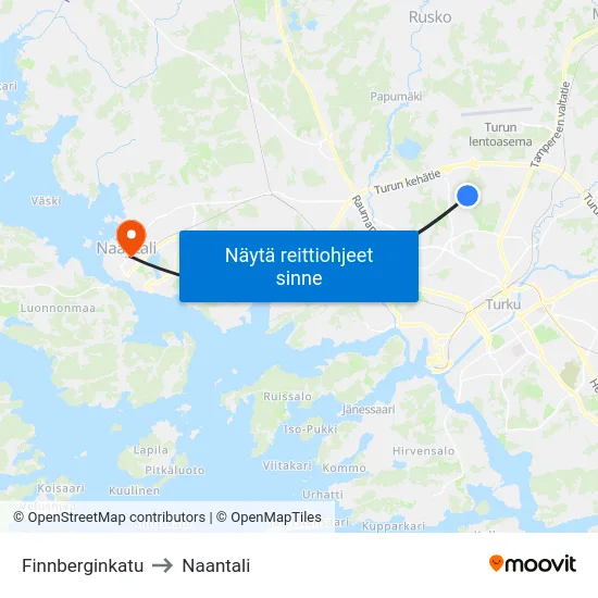Finnberginkatu to Naantali map