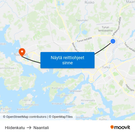 Hiidenkatu to Naantali map