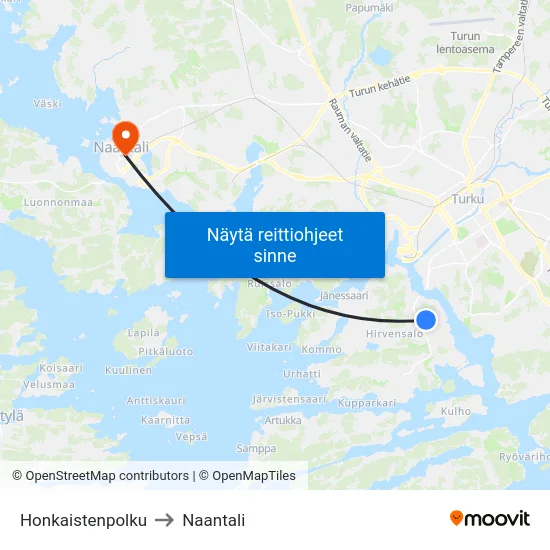 Honkaistenpolku to Naantali map
