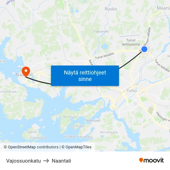 Vajossuonkatu to Naantali map