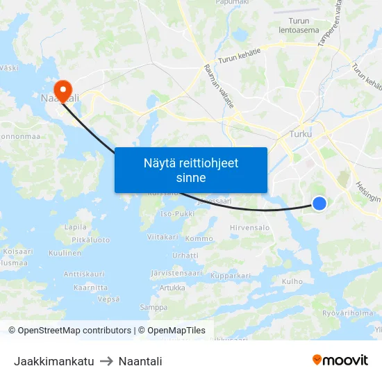 Jaakkimankatu to Naantali map