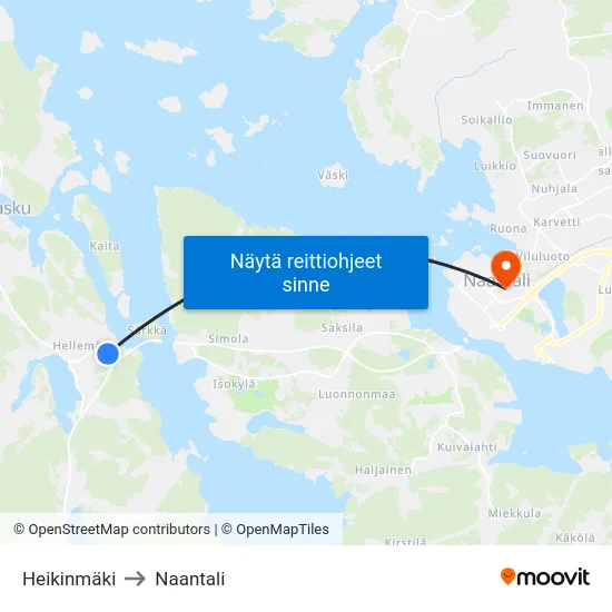 Heikinmäki to Naantali map