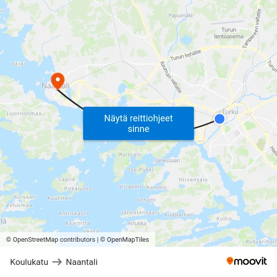 Koulukatu to Naantali map