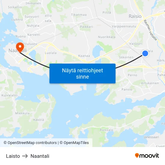 Laisto to Naantali map