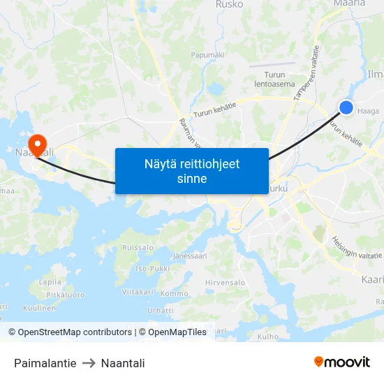 Paimalantie to Naantali map