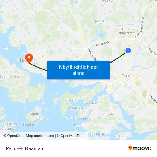 Palli to Naantali map