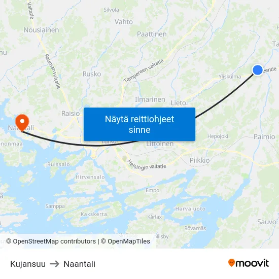 Kujansuu to Naantali map
