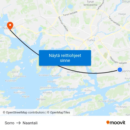 Sorro to Naantali map