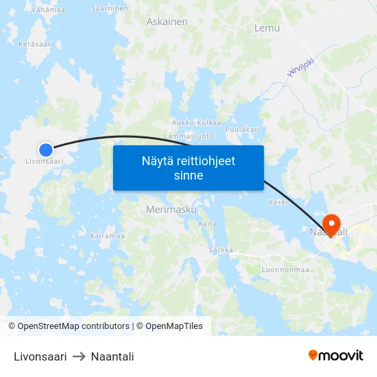 Livonsaari to Naantali map