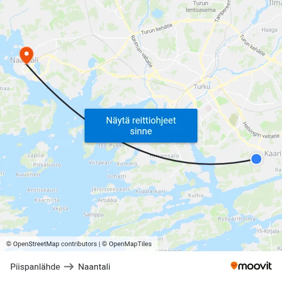 Piispanlähde to Naantali map