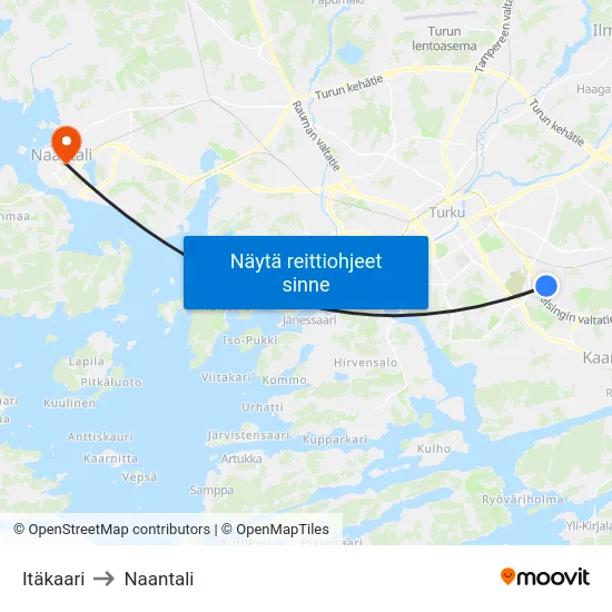 Itäkaari to Naantali map