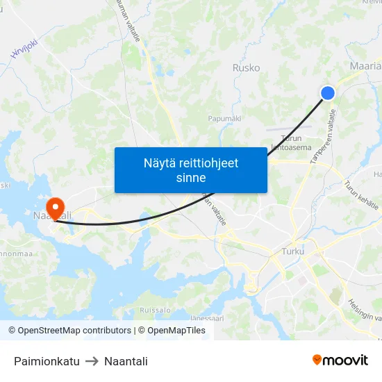 Paimionkatu to Naantali map